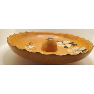 Vintage Hand Painted Wooden Serving Tray Bowl Vancouver BC Dogwood Bohemian